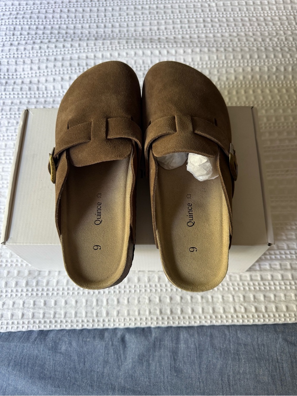 Quince Tan Suede Slip-On Clogs with Buckle